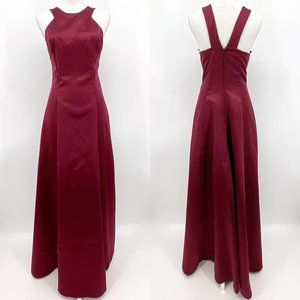 Vintage 90s Oleg Cassini Maroon Satin Formal Gown